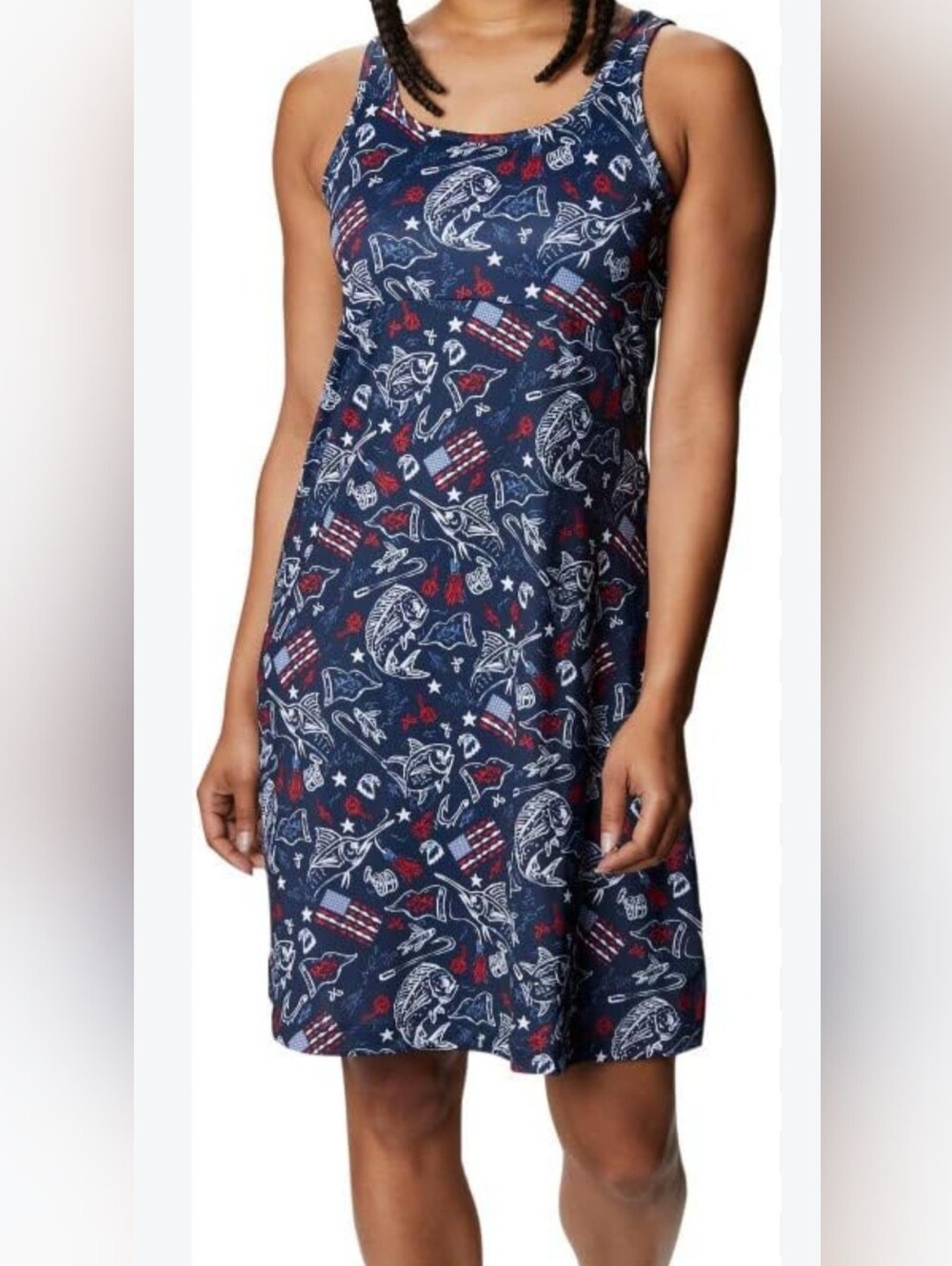 Columbia Navy Red & White Patterned Sleeveless Chemise